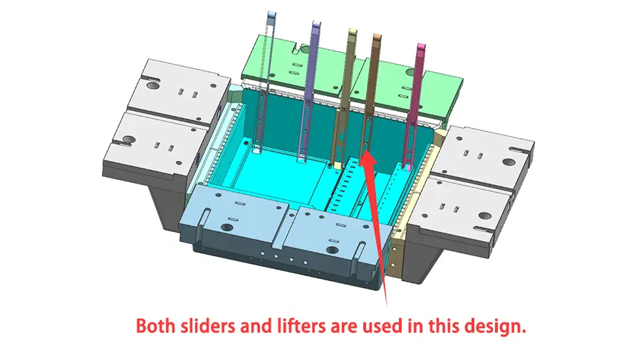 injection mold with slider and lifter mechanisms